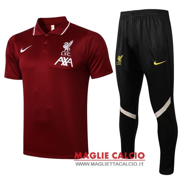 polo set completo maglia liverpool 2021-2022 rosso navy nero