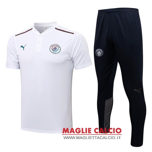 polo set completo maglia manchester city 2021-2022 bianco blu