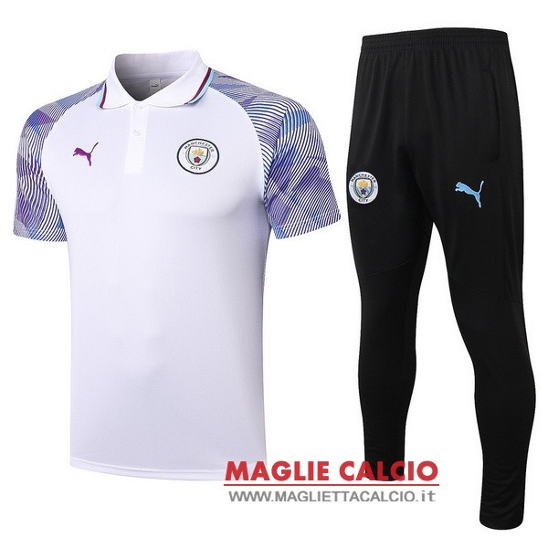 polo set completo maglia manchester city 2021-2022 bianco purpureo nero