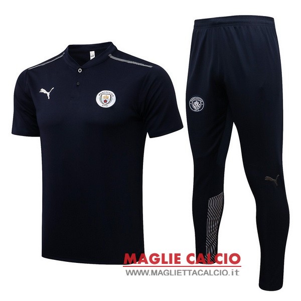 polo set completo maglia manchester city 2021-2022 blu navy