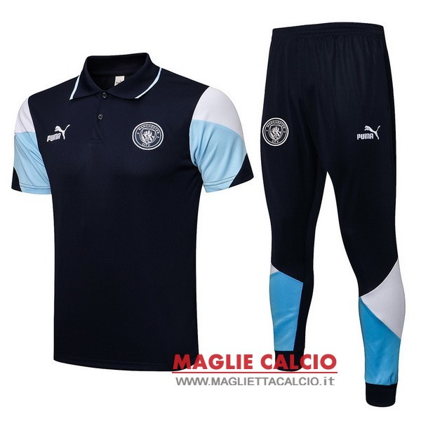 polo set completo maglia manchester city 2021-2022 blu