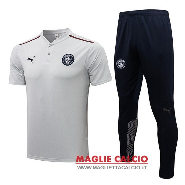 polo set completo maglia manchester city 2021-2022 grigio blu