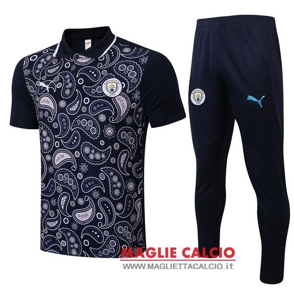 polo set completo maglia manchester city 2021-2022 purpureo nero