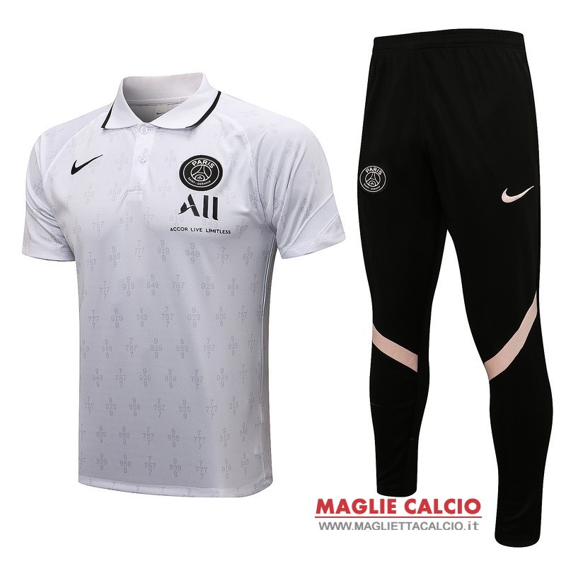 polo set completo maglia paris saint germain 2021-2022 bianco nero