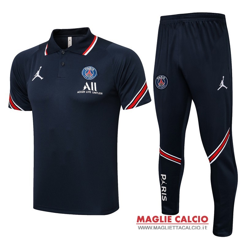 polo set completo maglia paris saint germain 2021-2022 blu navy-rosso