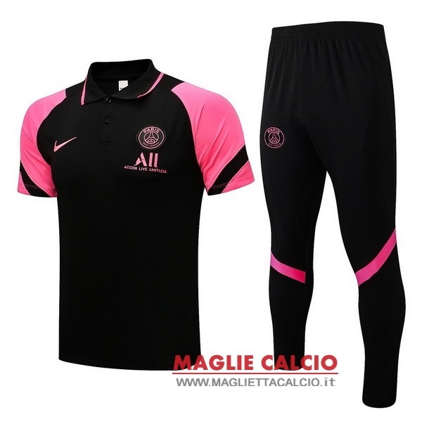 polo set completo maglia paris saint germain 2021-2022 nero II rosa