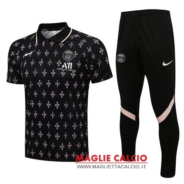 polo set completo maglia paris saint germain 2021-2022 nero rosa