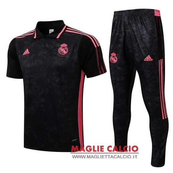 polo set completo maglia real madrid 2021-2022 nero rosa