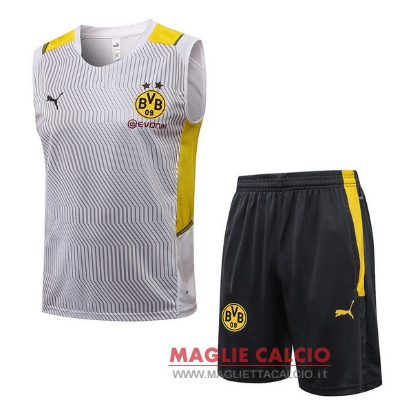 nuova formazione senza maniche set completo divisione magliette borussia dortmund 2021-2022 bianco