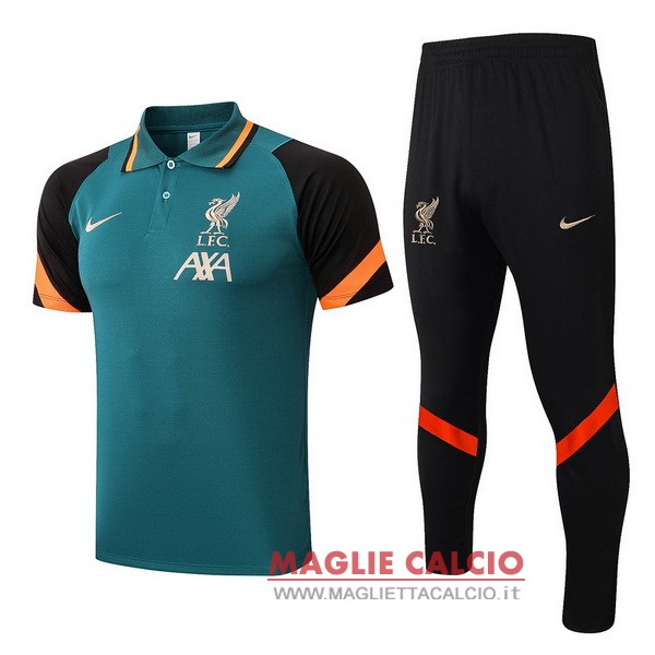 polo set completo maglia liverpool 2021-2022 verde nero arancione