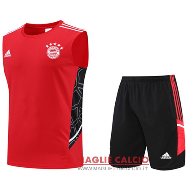 nuova magliette bayern munich formazione senza maniche set completo 2022-2023 rosso nero bianco