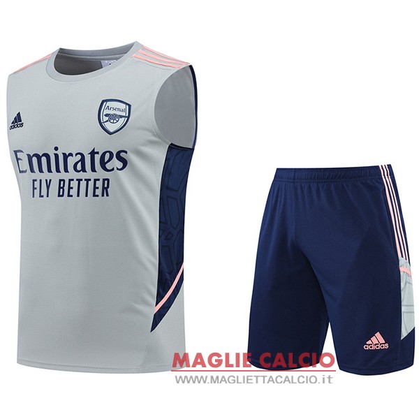 nuova formazione senza maniche set completo magliette arsenal 2022-2023 grigio blu