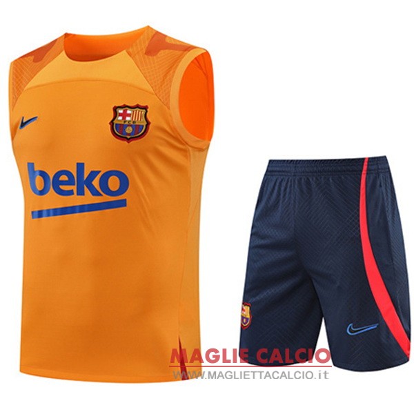 nuova formazione set completo divisione senza maniche magliette barcelona 2022-2023 arancione I blu