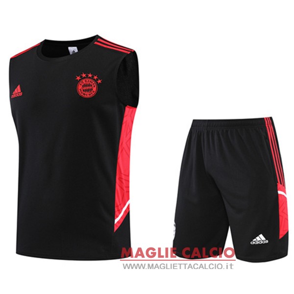 nuova magliette bayern munich formazione senza maniche set completo 2022-2023 nero II rosso