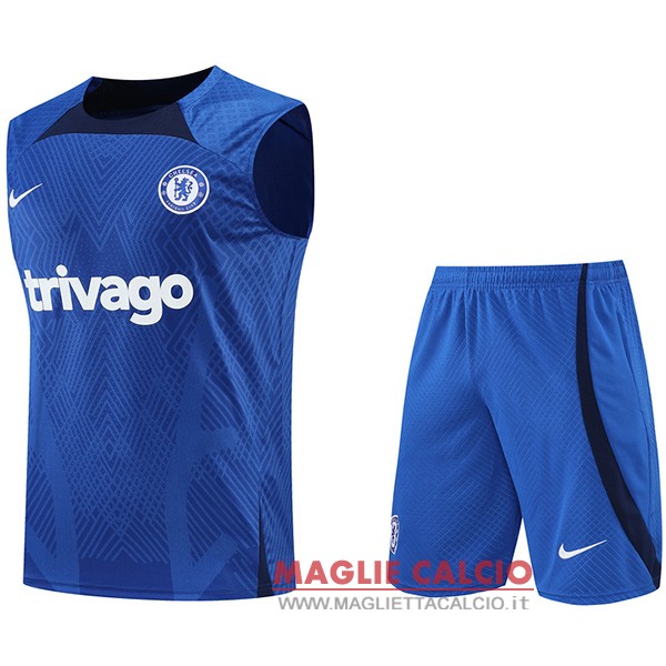 nuova magliette chelsea formazione senza maniche set completo 2022-2023 blu bianco nero