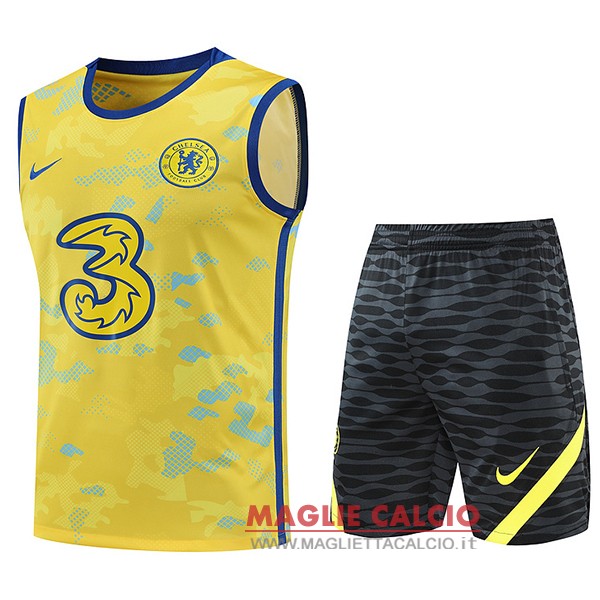 nuova magliette chelsea formazione senza maniche set completo 2022-2023 giallo nero