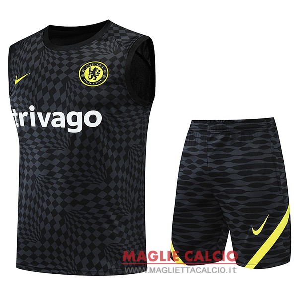 nuova magliette chelsea formazione senza maniche set completo 2022-2023 nero giallo