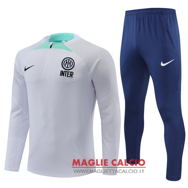 felpa da allenamento giocatori bambino set completo inter milan 2022-2023 bianco blu