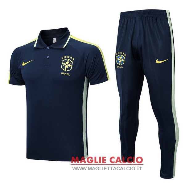 polo set completo maglia brasile 2023 blu navy verde