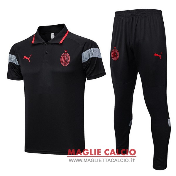 polo set completo maglia ac milan 2023-2024 nero rosso