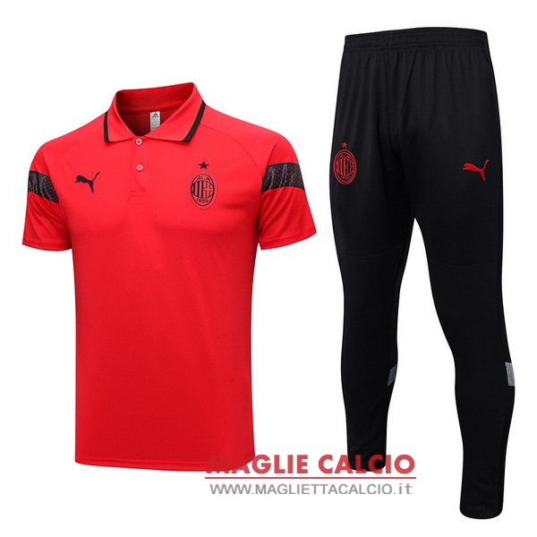 polo set completo maglia ac milan 2023-2024 rosso nero