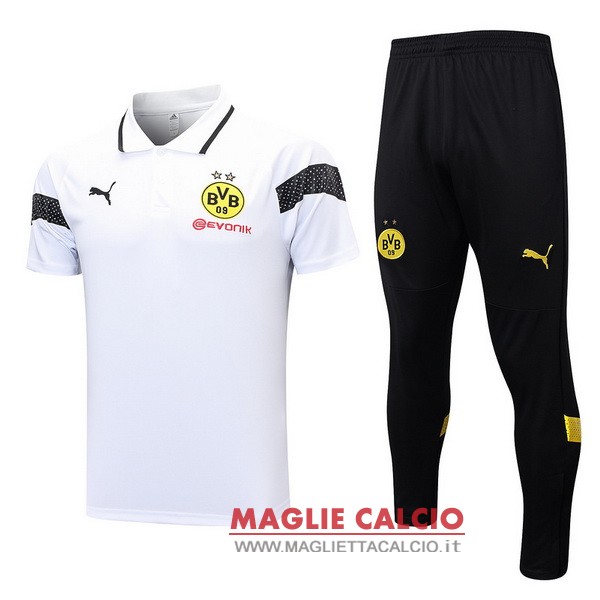 Polo set completo maglia borussia dortmund 2023-2024 bianco nero