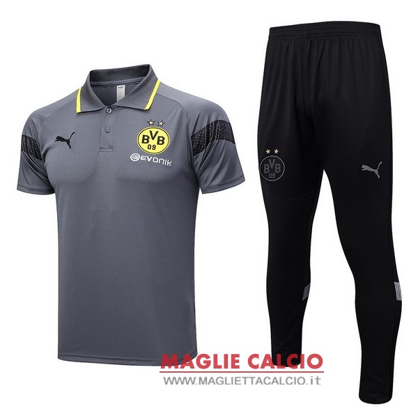 Polo set completo maglia borussia dortmund 2023-2024 grigio nero