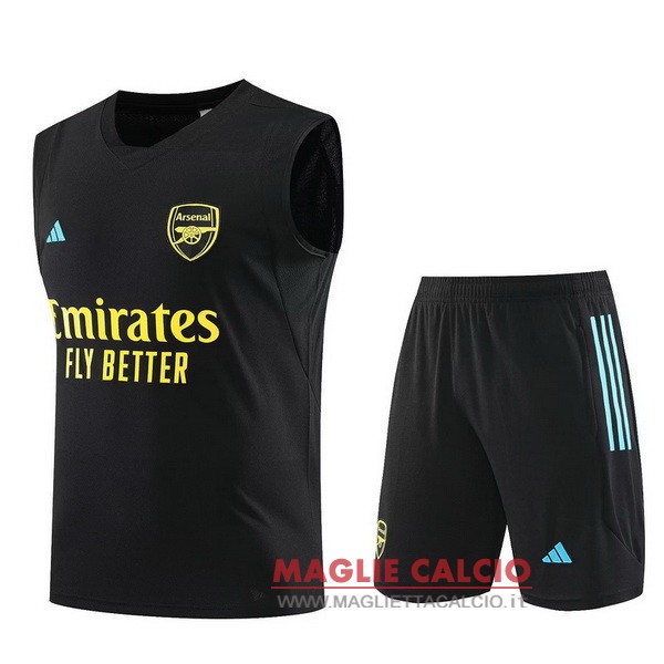 nuova formazione senza maniche set completo magliette arsenal 2023-2024 nero giallo