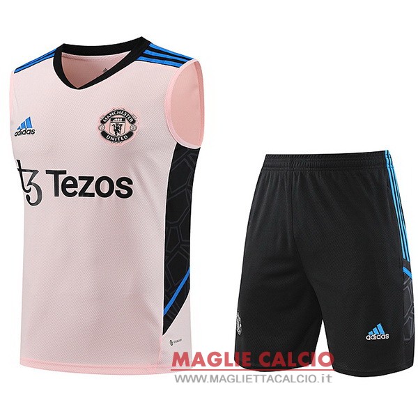 nuova formazione senza maniche set completo divisione magliette manchester united 2023-2024 rosa nero