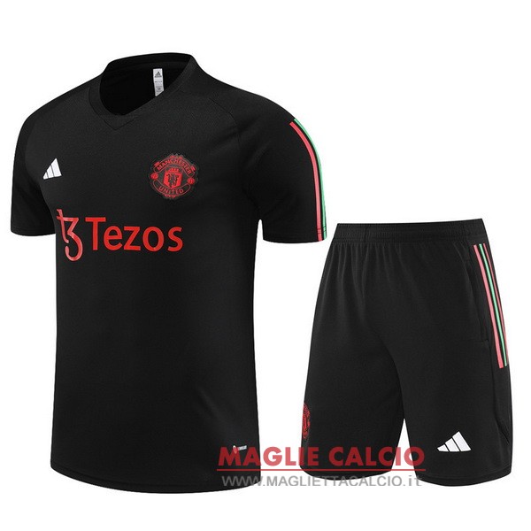 nuova formazione set completo divisione magliette manchester united 2022-2023 nero rosso