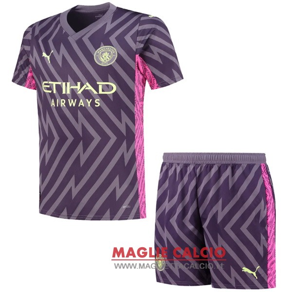 nuova portiere magliette manchester city set completo bambino 2023-2024 purpureo