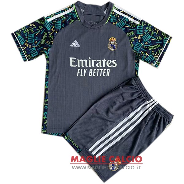 nuova concetto maglietta real madrid set completo bambino 2023-2024 grigio verde