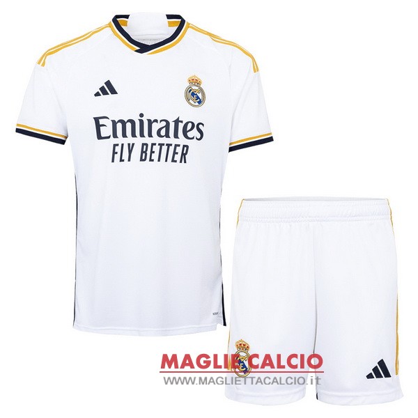 nuova prima divisione magliette set completo uomo real madrid 2023-2024 bianco