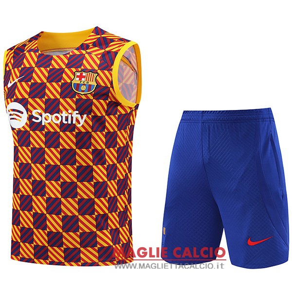 nuova senza maniche formazione set completo divisione magliette barcelona 2023-2024 arancion blu