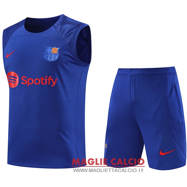 nuova senza maniche formazione set completo divisione magliette barcelona 2023-2024 blu