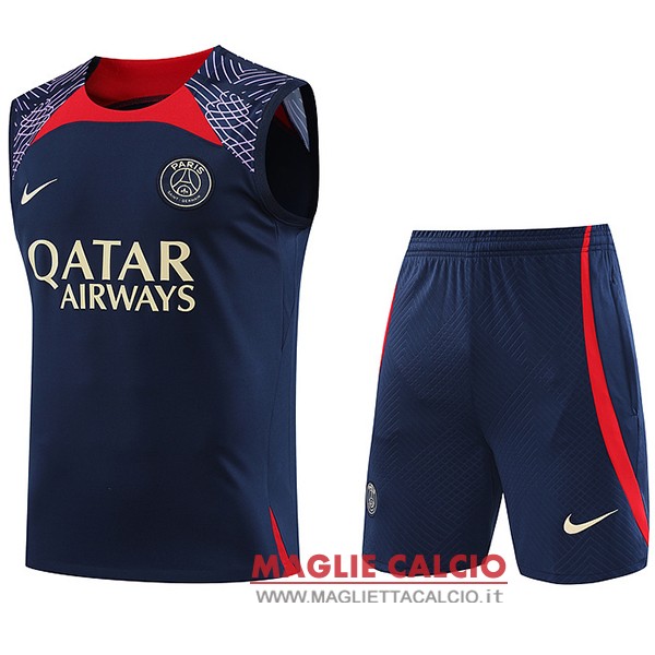 nuova sin mangas magliette set completo paris saint germain formazione 2023-2024 blu rosso purpureo