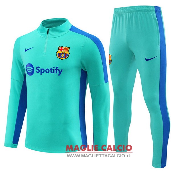 felpa da allenamento bambino set completo barcelona 2023-2024 verde blu