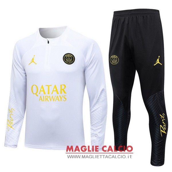 felpa da allenamento bambino set completo psg 2023-2024 bianco nero giallo