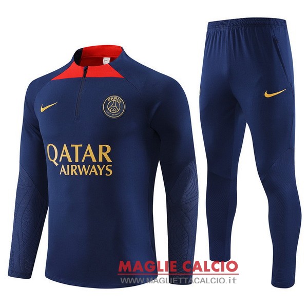 felpa da allenamento bambino set completo psg 2023-2024 blu navy rosso