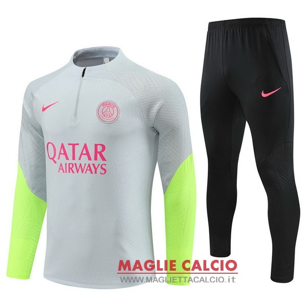 nuova giocatori paris saint germain insieme completo grigio verde felpa da allenamento 2023-2024