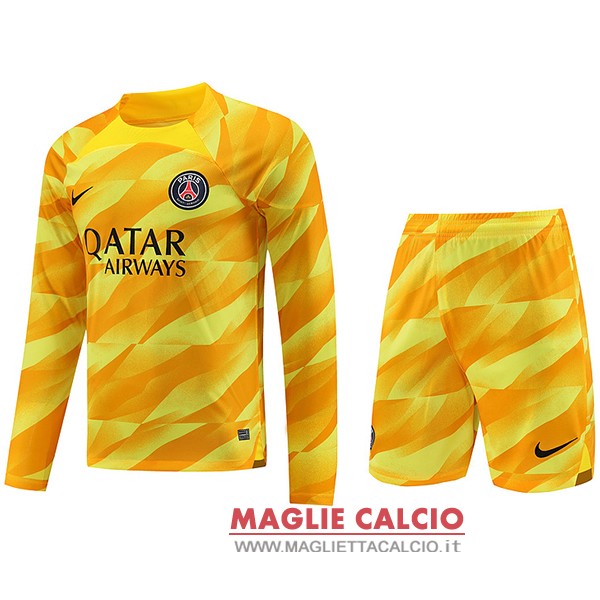 tailandia nuova divisione magliette set completo uomo portiere manica lunga paris saint germain 2023-2024 giallo