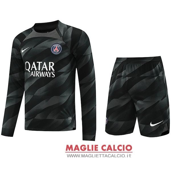 tailandia nuova divisione magliette set completo uomo portiere manica lunga paris saint germain 2023-2024 nero