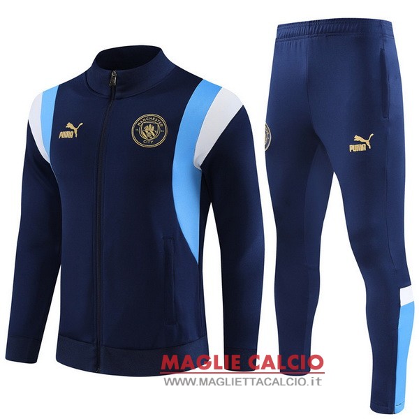 nuova manchester city insieme completo blu I bianco giacca lunga zip 2023-2024