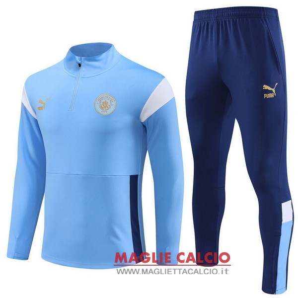 giacca lunga zip bambino set completo manchester city 2023 -2024 blu III bianco