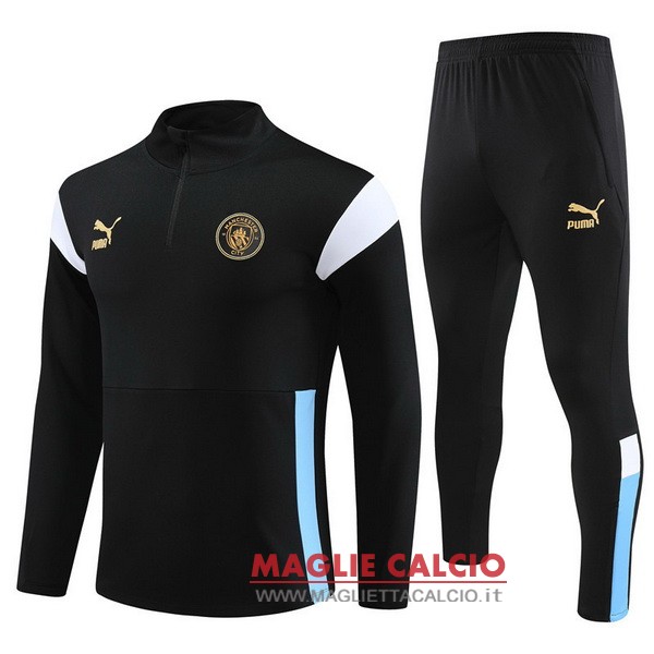 giacca lunga zip bambino set completo manchester city 2023 -2024 nero bianco