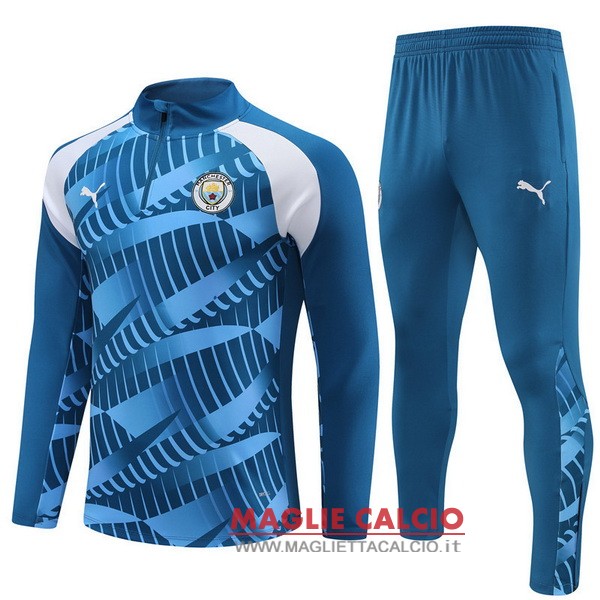 nuova manchester city insieme completo blu bianco felpa da allenamento 2023-2024