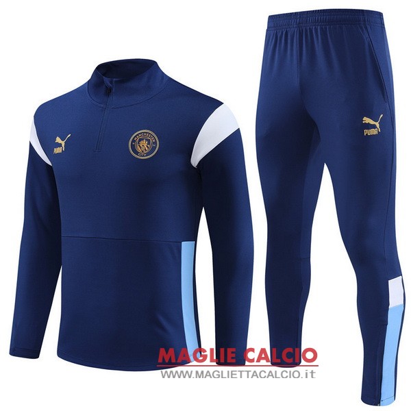 felpa da allenamento bambino set completo manchester city 2023 -2024 blu navy bianco