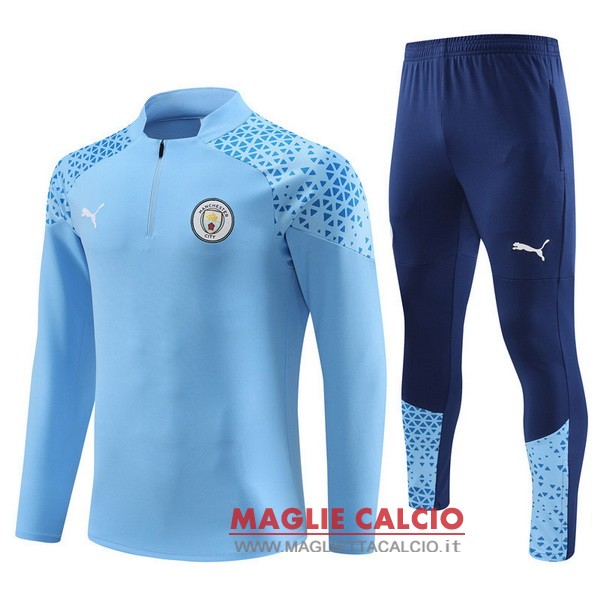 felpa da allenamento bambino set completo manchester city 2023 -2024 blu