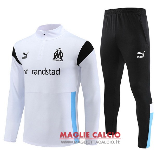 felpa da allenamento bambino set completo marseille 2023-2024 bianco nero