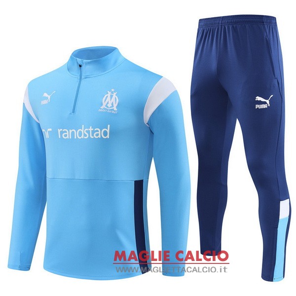 felpa da allenamento bambino set completo marseille 2023-2024 blu bianco